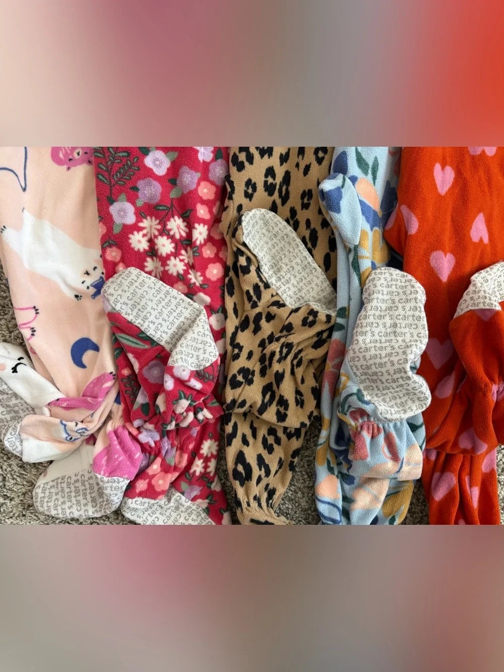 Girls Mixed Print Footed Pajama Lot - Hearts, Leopard, Floral, Pastel Prints